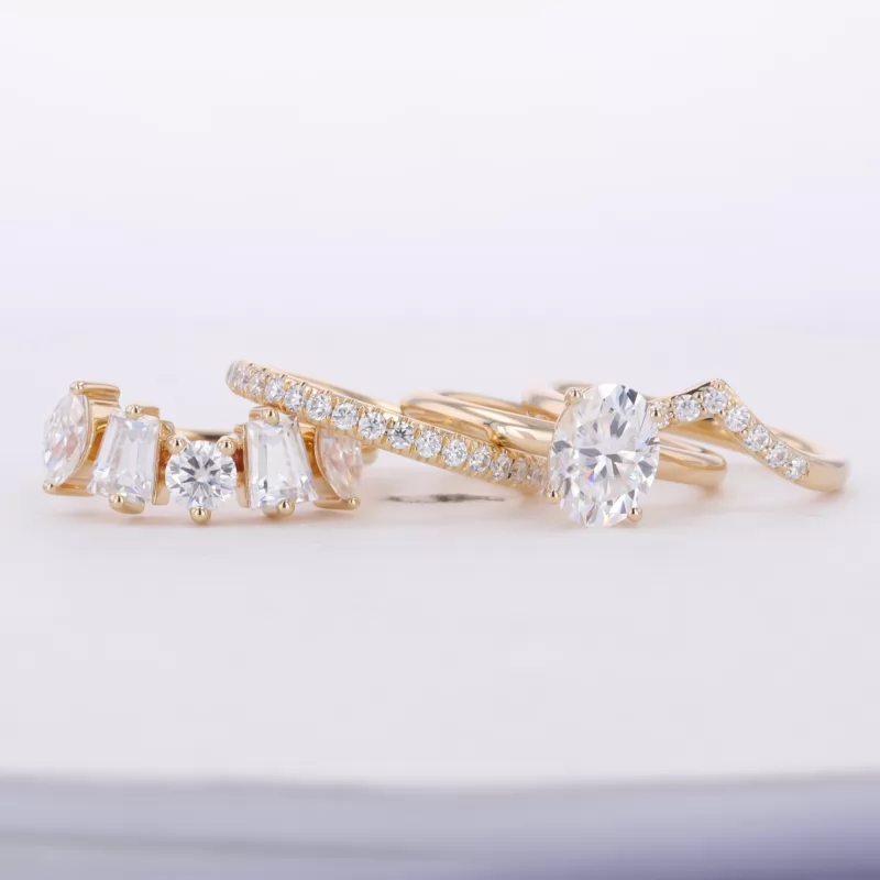 6×8mm Oval Cut Moissanite 14K Yellow Gold Stackable Rings