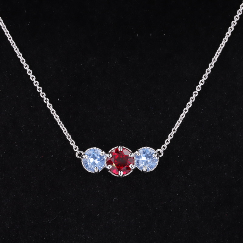 6mm Round Brilliant Cut Lab Grown Ruby S925 Sterling Silver Diamond Pendant Necklace