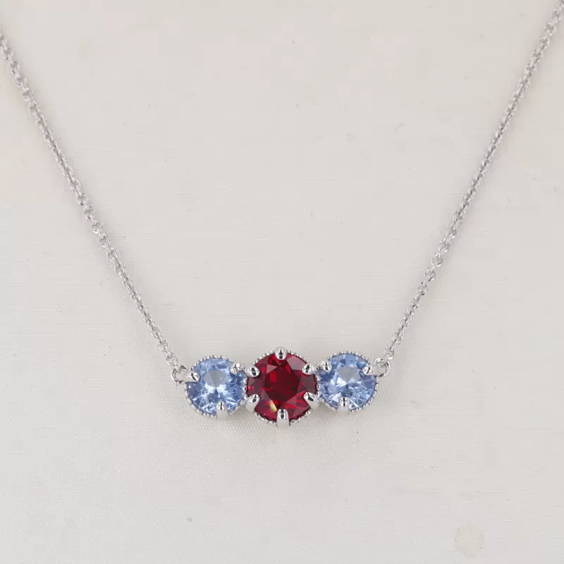 6mm Round Brilliant Cut Lab Grown Ruby S925 Sterling Silver Diamond Pendant Necklace