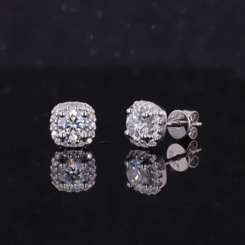 4.65mm Round Brilliant Cut Lab Grown Diamond Halo Set PT950 Diamond Stud Earrings