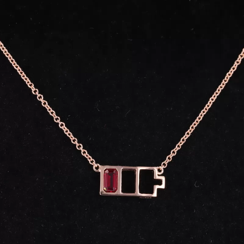 3×5mm Octagon Emerald Cut Lab Grown Ruby Diamond Pendant Necklaces