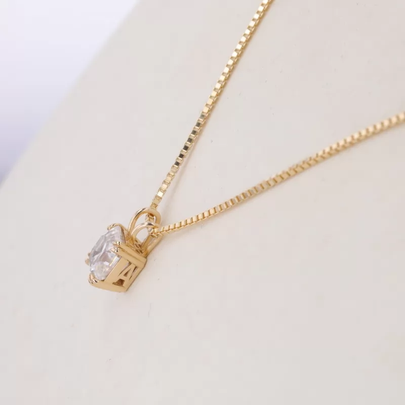 6.5×6.5mm Asscher Cut Moissanite 14K Yellow Gold Diamond Pendant Necklace