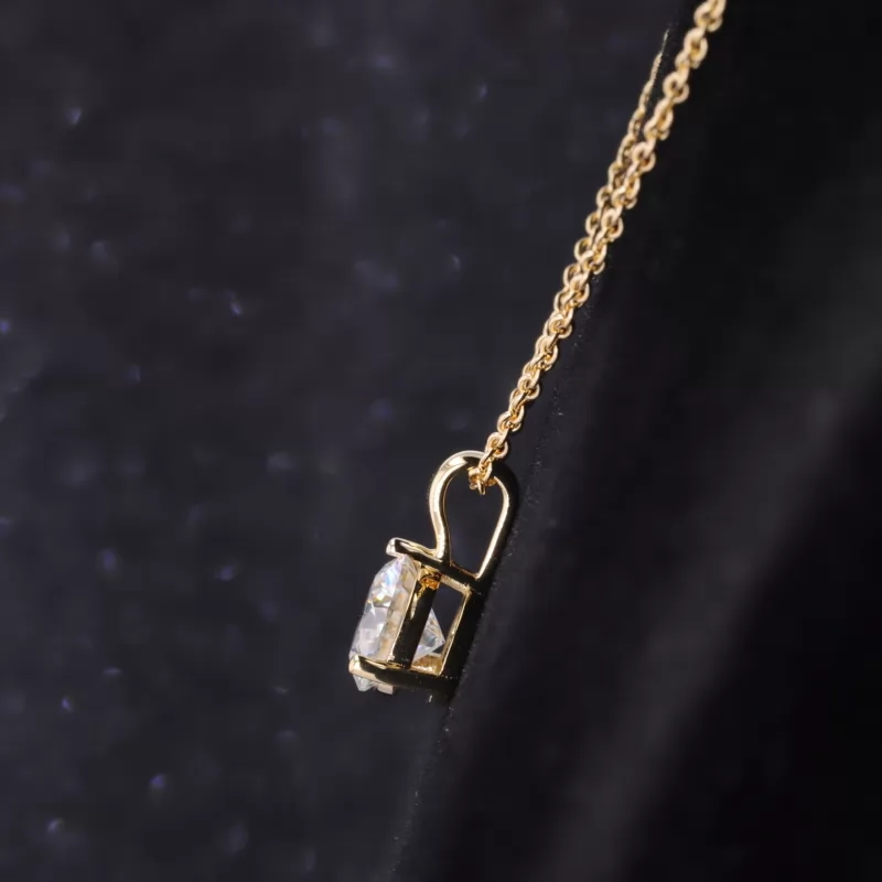 6.5mm Round Brilliant Cut Moissanite 18K Yellow Gold Diamond Pendant Necklace