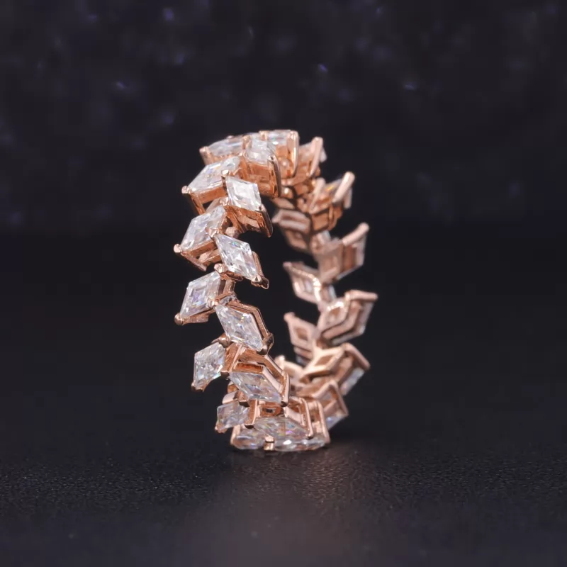 2×4mm Rhombus Cut Moissanite 14K Rose Gold Diamond Eternity Ring