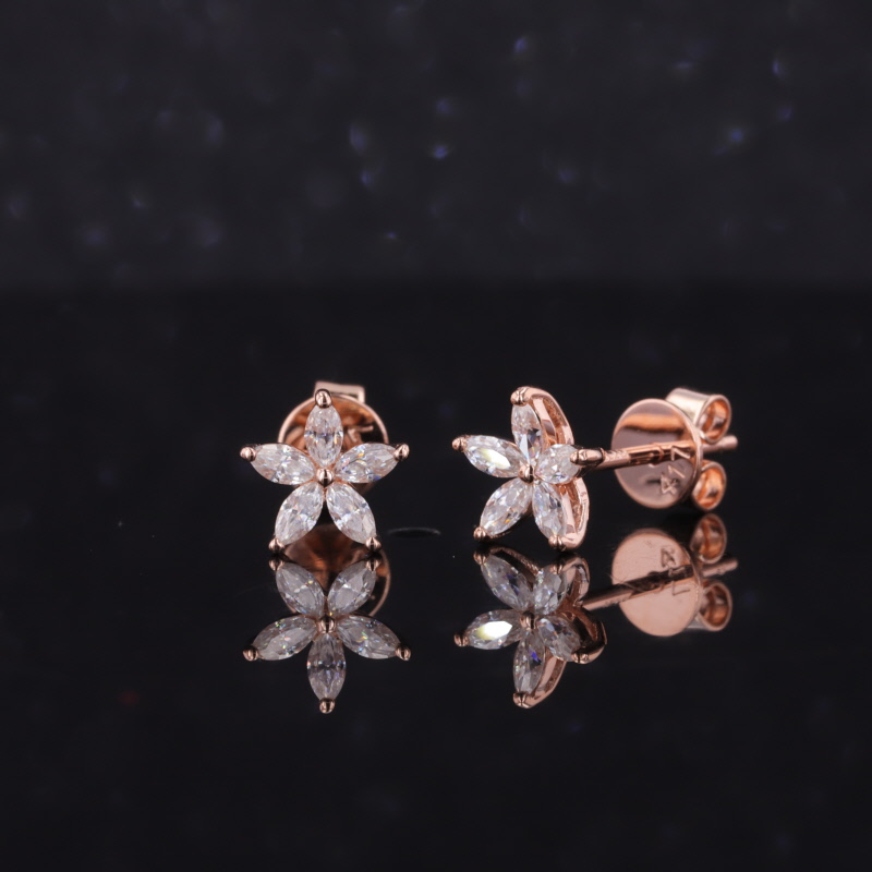 3×1.5mm Marquise Cut Moissanite 10K Rose Gold Diamond Stud Earrings