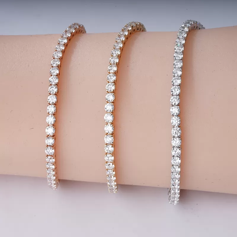 3mm 4mm 5mm 6mm Round Brilliant Cut Moissanite 4 Prongs 14K Gold Tennis Bracelets