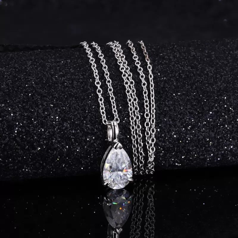 Pear Cut Moissanite 9K White Gold Diamond Pendant Necklace