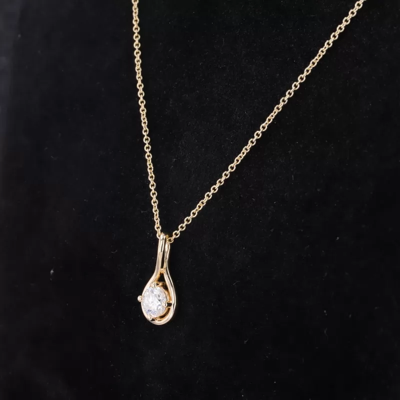 5mm Round Brilliant Cut Moissanite 10K Yellow Gold Diamond Pendant Necklace