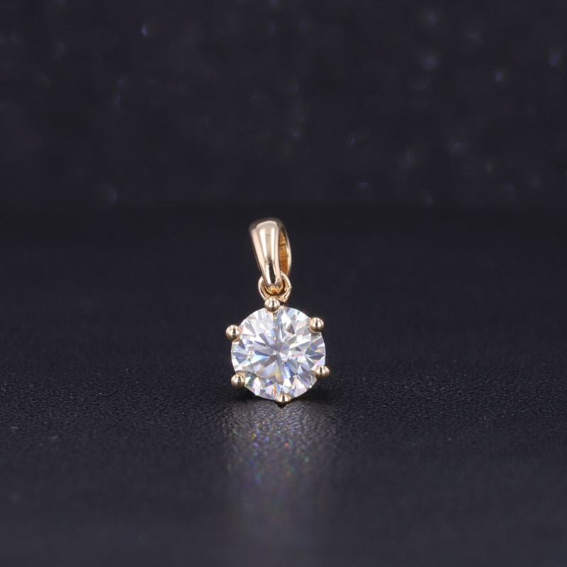 6.5mm Round Brilliant Cut Moissanite 14K Yellow Gold Diamond Pendant