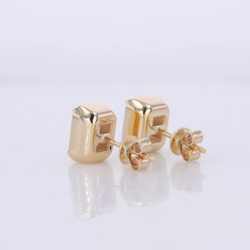 6×8mm Octagon Emerald Cut Moissanite Bezel Set 10K Yellow Gold Diamond Stud Earrings