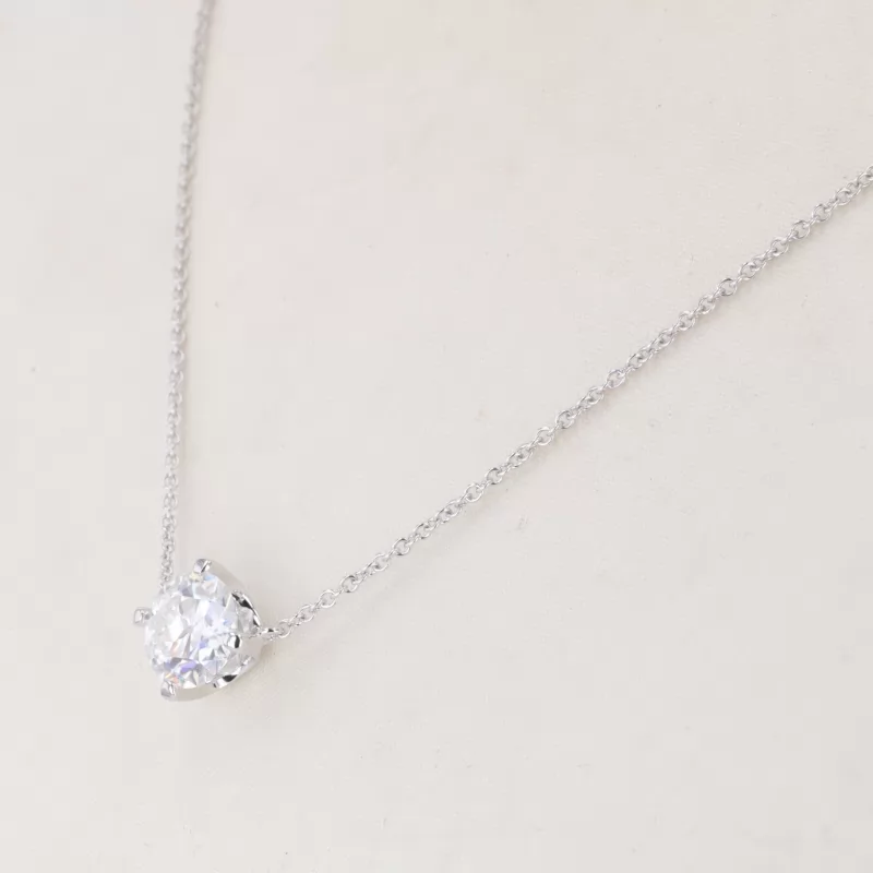 7mm Round Brilliant Cut Moissanite 14K White Gold Diamond Pendant Necklace