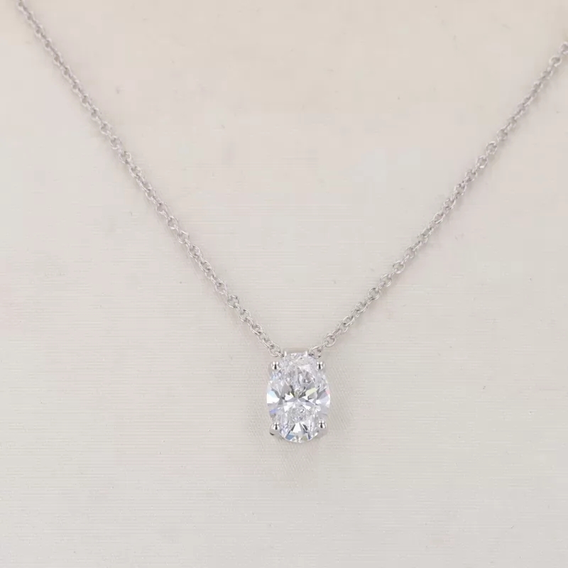 8.24×5.61mm Oval Cut Lab Grown Diamond 18K White Gold Diamond Pendant Necklace