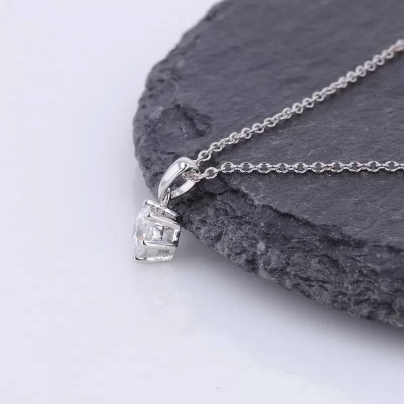 5mm Round Brilliant Cut Lab Grown Diamond 6 Prongs Accent Basket Set 18K White Gold Pendant Necklace