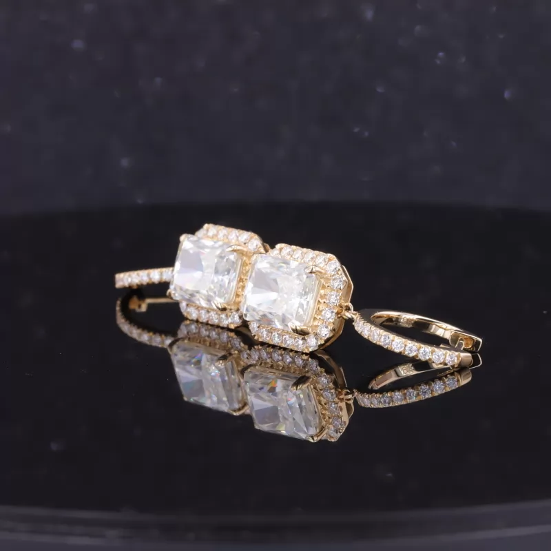 7×9mm Radiant Cut Moissanite 9K Yellow Gold Diamond Earrings