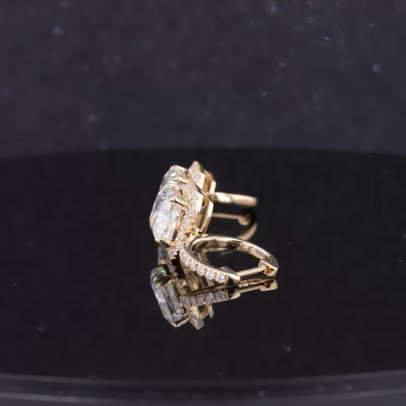 7×9mm Radiant Cut Moissanite 9K Yellow Gold Diamond Earrings