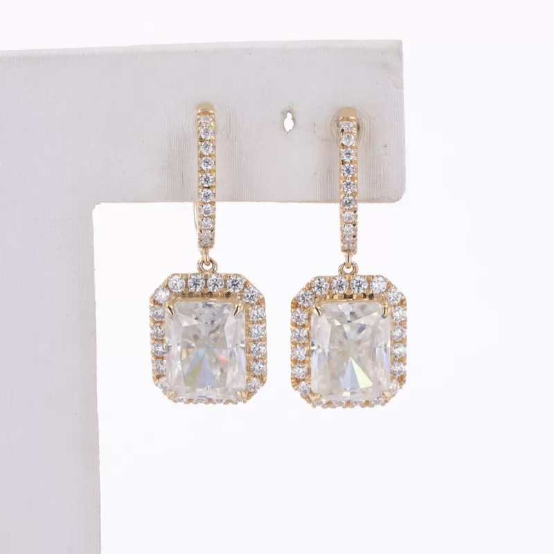 7×9mm Radiant Cut Moissanite 9K Yellow Gold Diamond Earrings