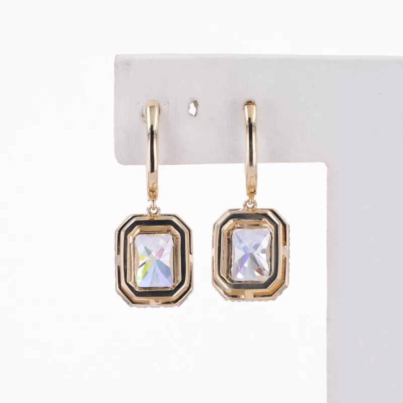 7×9mm Radiant Cut Moissanite 9K Yellow Gold Diamond Earrings