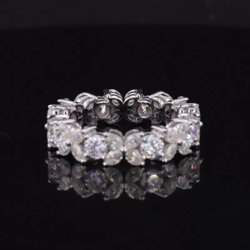 4mm Round Brilliant Cut Moissanite & 2×4mm Marquise Cut Moissanite Diamond Eternity Rings