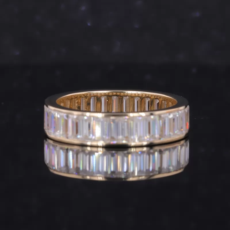 2×4mm Baguette Step Cut Moissanite 10K Yellow Gold Diamond Eternity Ring