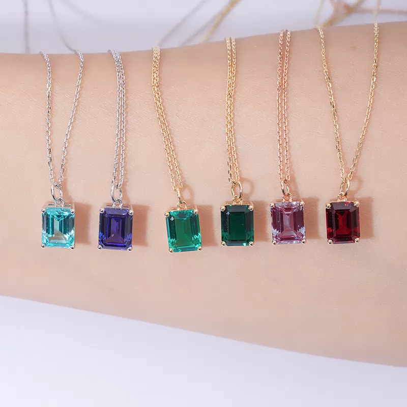 7×9mm Octagon Emerald Cut Colours Lab Gemstones Diamond Pendant Necklaces