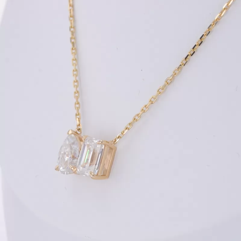 6×9mm Pear Cut Moissanite & 6×8mm Octagon Emerald Cut Moissanite 14K Yellow Gold Diamond Pendant Necklace