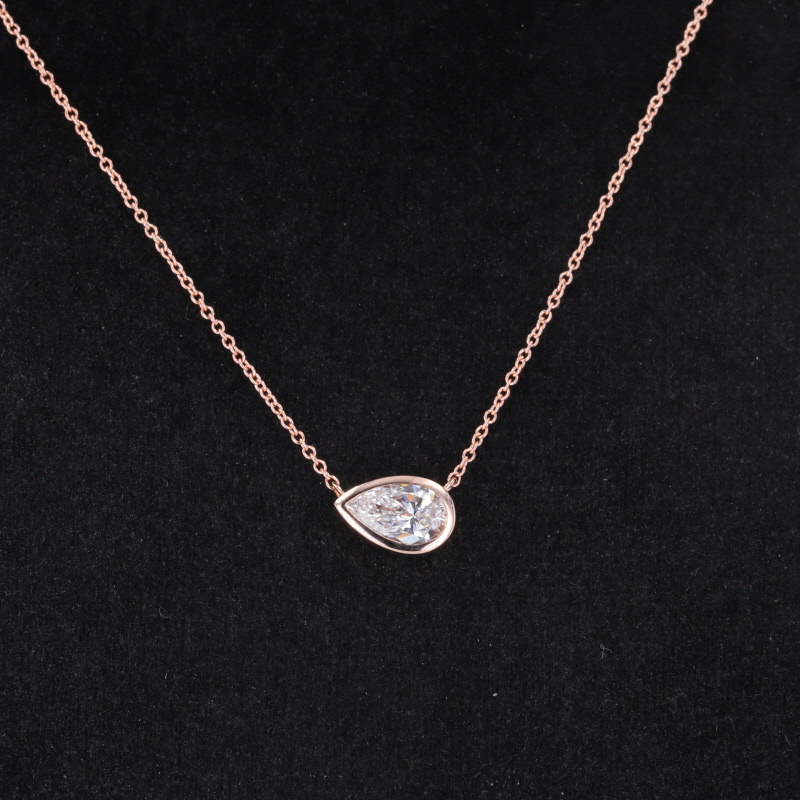 4.7×7.8mm Pear Cut Lab Grown Diamond Bezel Set 10K Rose Gold Diamond Pendant Necklace