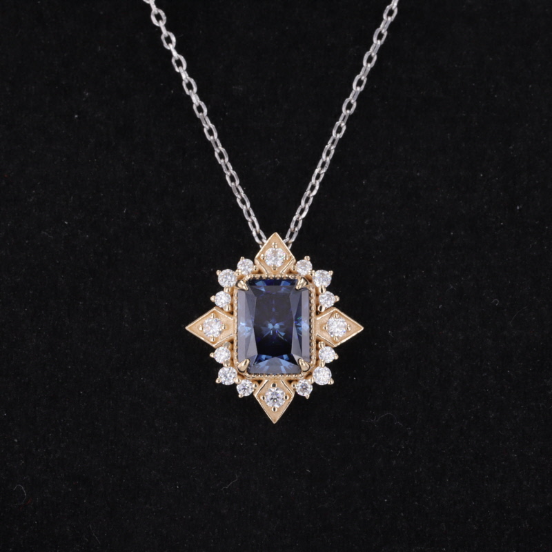 6×8mm Radiant Cut Moissanite 10K Yellow Gold Diamond Pendant Necklace