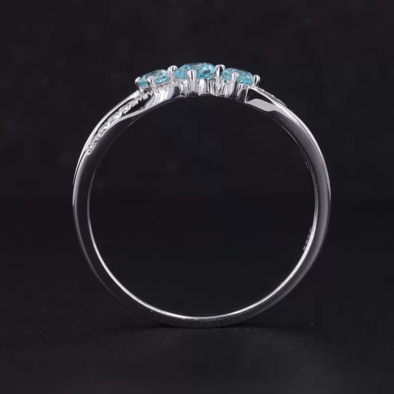 4mm Round Brilliant Cut Lab Grown Paraiba Sapphire S925 Sterling Silver Three Stone Engagement Ring