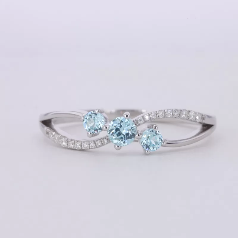 4mm Round Brilliant Cut Lab Grown Paraiba Sapphire S925 Sterling Silver Three Stone Engagement Ring