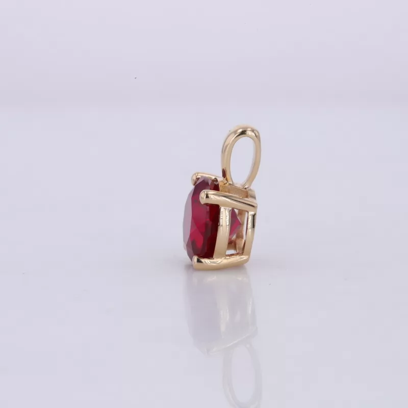 7mm Round Brilliant Cut Lab Grown Ruby 14K Yellow Gold Diamond Pendant