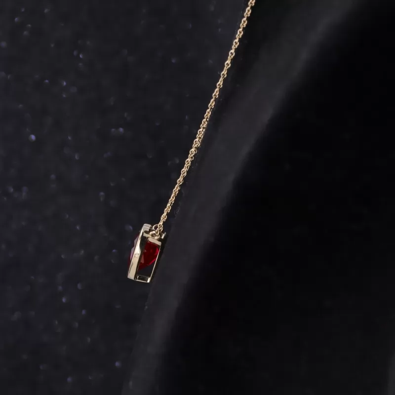 8×8mm Heart Cut Lab Grown Ruby Bezel Set 18K Yellow Gold Diamond Pendant Necklace