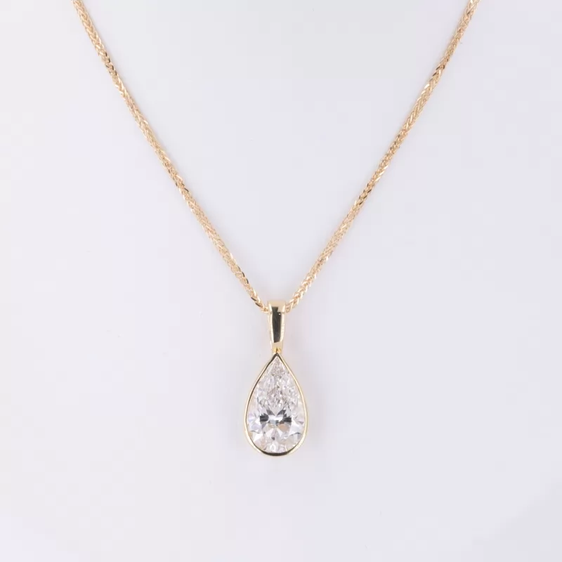 12.03×7.25×4.55mm 2.25ct Pear Cut Lab Grown Diamond Bezel Set 18K Yellow Gold Diamond Pendant Necklace