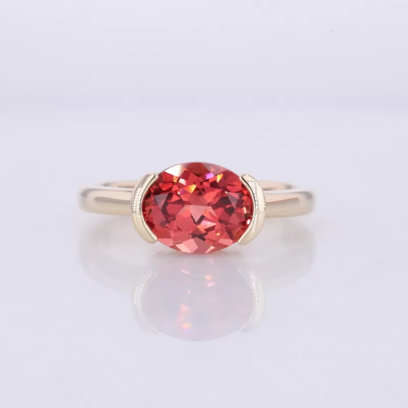 8×10mm Oval Cut Lab Grown Ruby 10K Yellow Gold Tension Set Engagement Ring