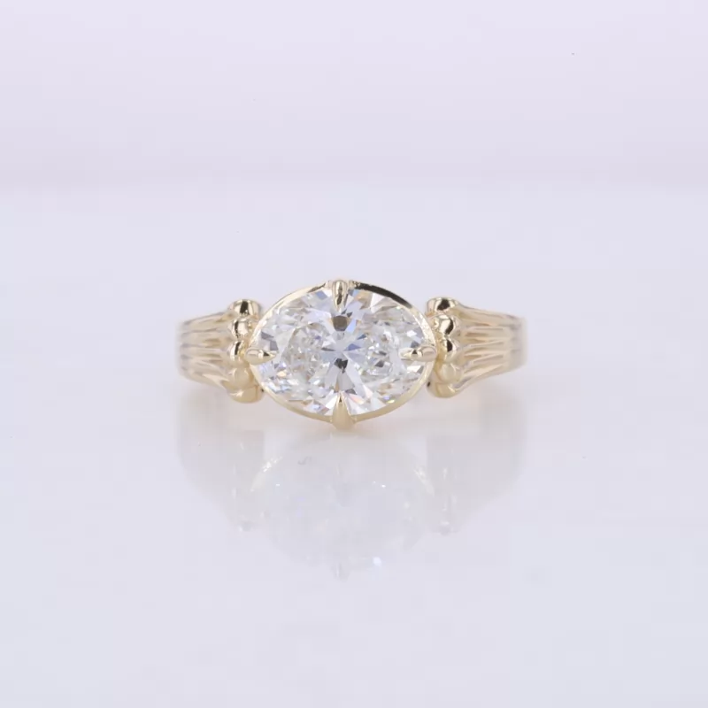 9.03×6.66mm Oval Cut Lab Grown Diamond 10K Yellow Gold Solitaire Engagement Ring