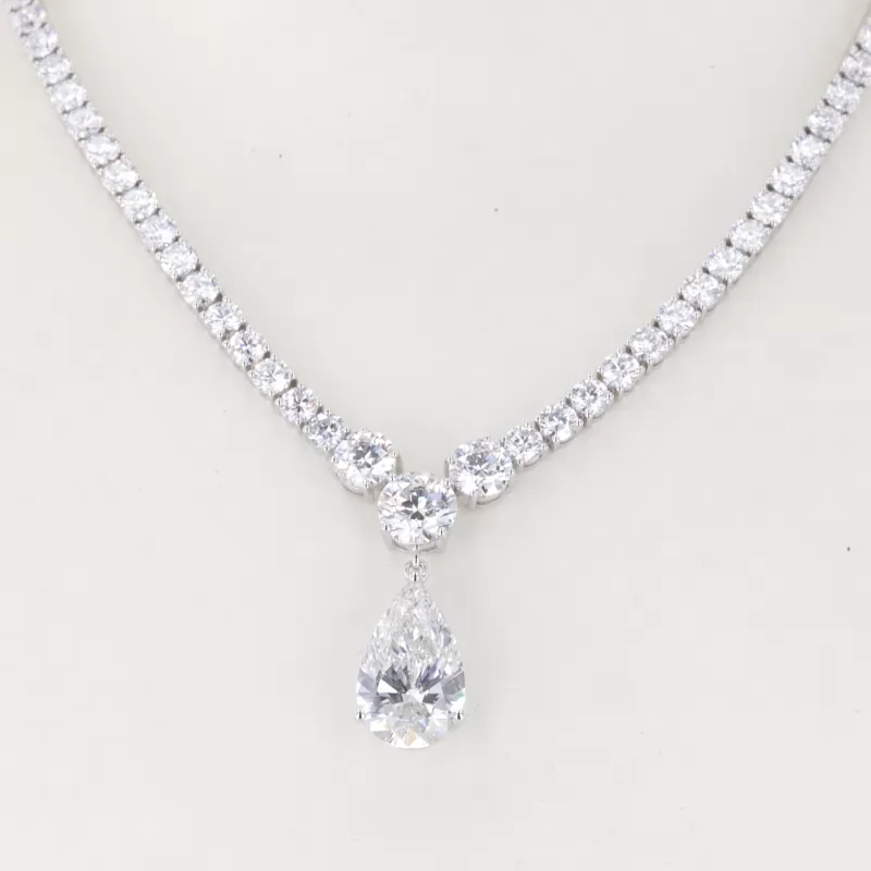 18.26×11.2mm Pear Cut Lab Grown Diamond 18K White Gold Diamond Pendant Necklace