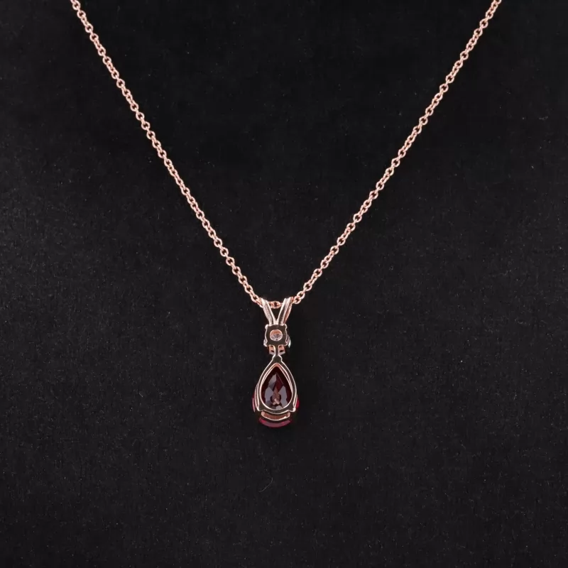 6×9mm Pear Cut Lab Grown Ruby 14K Rose Gold Diamond Pendant Necklace