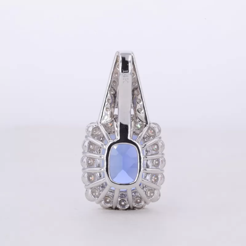 9×11mm Cushion Cut Lab Grown Sapphire & Lab Grown Emerald 14K White Gold Diamond Pendants