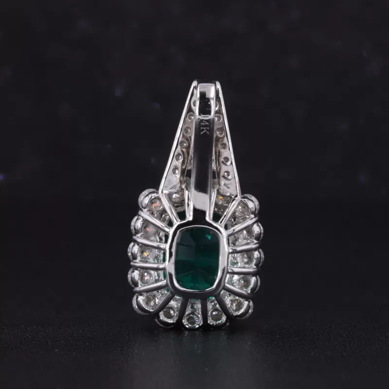 9×11mm Cushion Cut Lab Grown Sapphire & Lab Grown Emerald 14K White Gold Diamond Pendants