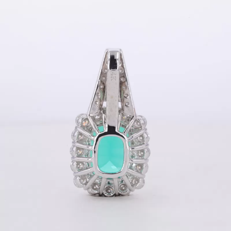 9×11mm Cushion Cut Lab Grown Sapphire & Lab Grown Emerald 14K White Gold Diamond Pendants