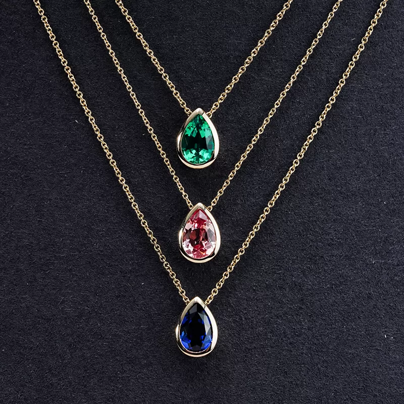 6×9mm Pear Cut Lab Grown Gemstones Bezel Set Diamond Pendant Necklaces