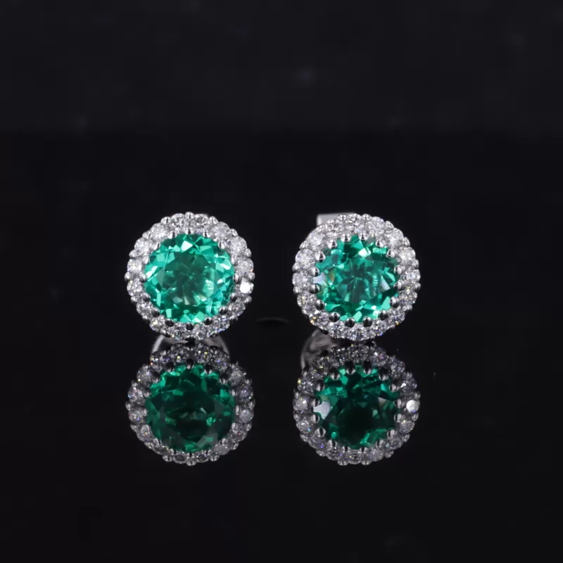 5mm Round Brilliant Cut Lab Gemstones Halo Set Diamond Stud Earrings