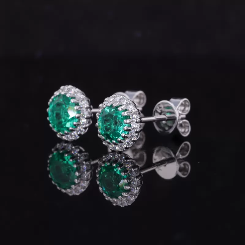 5mm Round Brilliant Cut Lab Gemstones Halo Set Diamond Stud Earrings