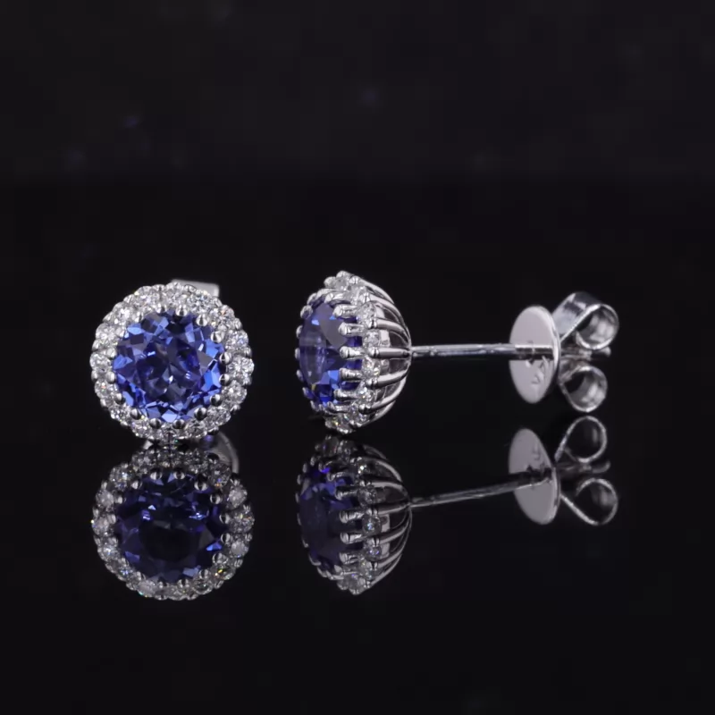 5mm Round Brilliant Cut Lab Gemstones Halo Set Diamond Stud Earrings