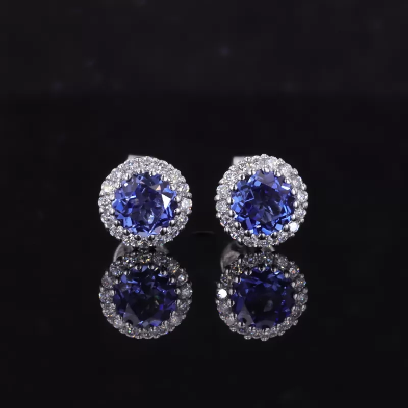 5mm Round Brilliant Cut Lab Gemstones Halo Set Diamond Stud Earrings