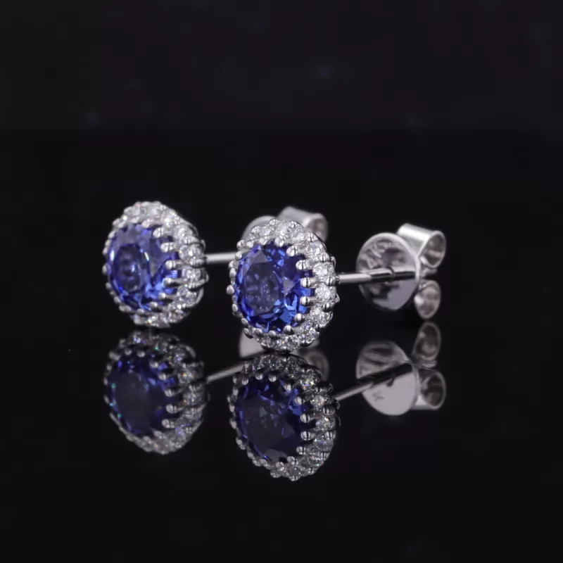 5mm Round Brilliant Cut Lab Gemstones Halo Set Diamond Stud Earrings