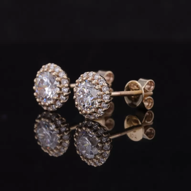 5mm Round Brilliant Cut Lab Gemstones Halo Set Diamond Stud Earrings