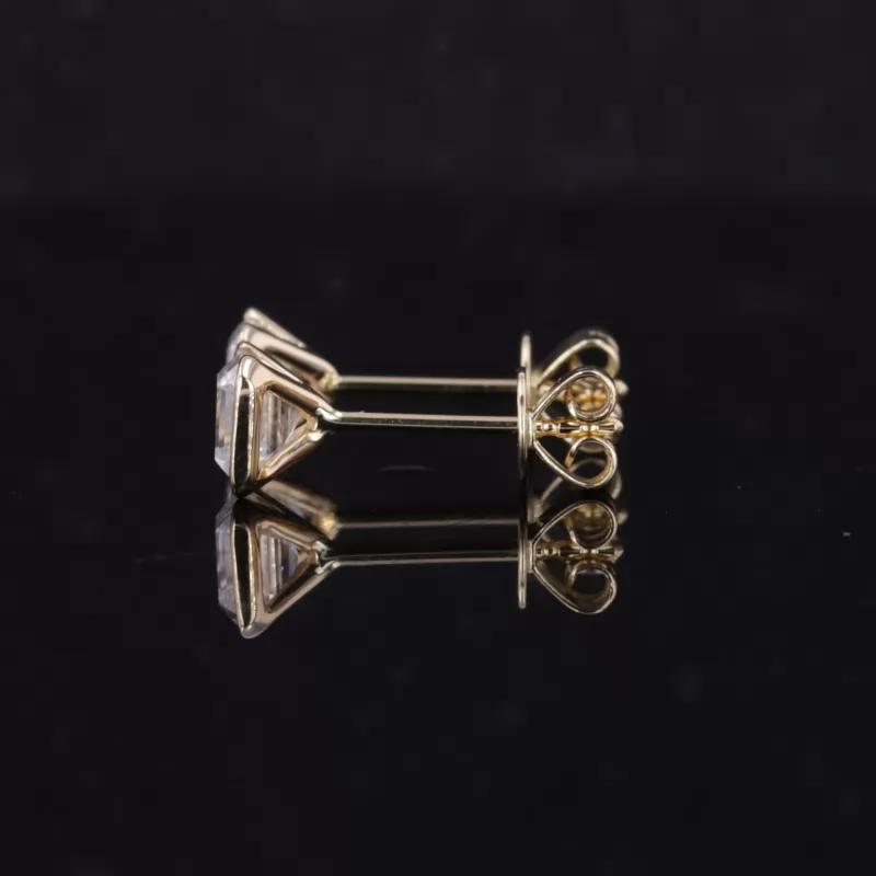 Asscher Cut Lab Grown Diamond Tension Set 14K Yellow Gold Diamond Stud Earrings