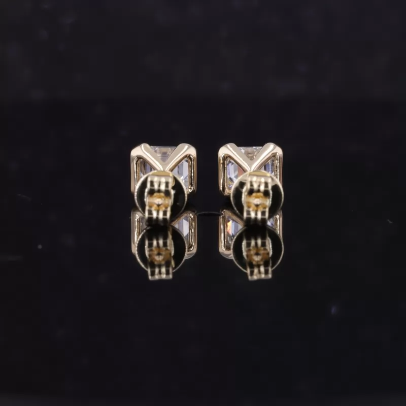 Asscher Cut Lab Grown Diamond Tension Set 14K Yellow Gold Diamond Stud Earrings