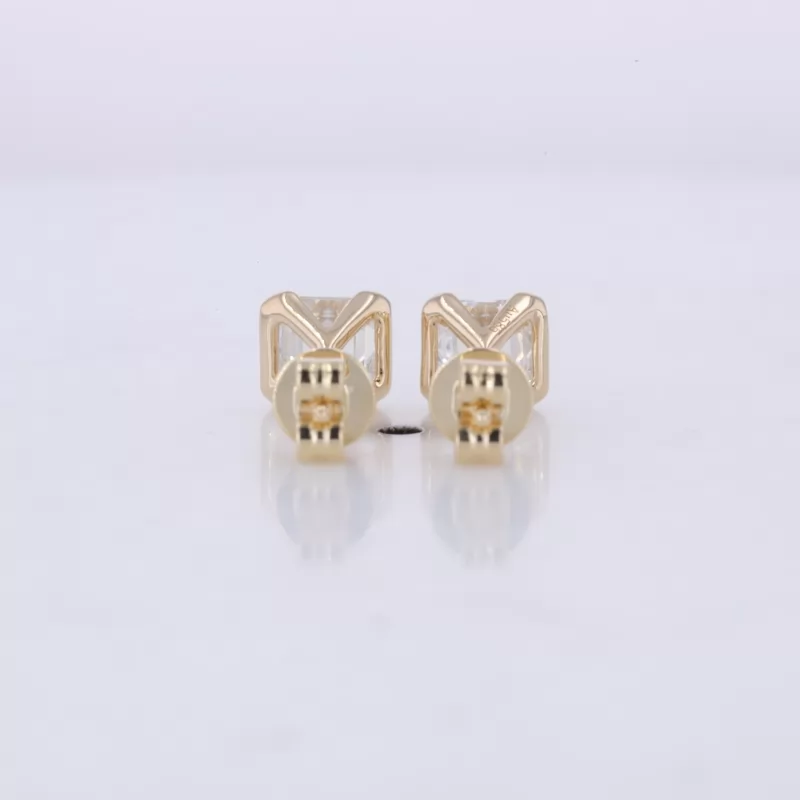 Asscher Cut Lab Grown Diamond Tension Set 14K Yellow Gold Diamond Stud Earrings