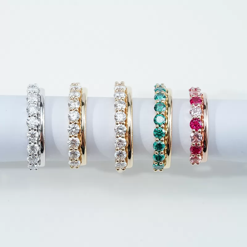 6.5mm - 8mm Round Brilliant Cut Lab Gemstones Stackable Rings